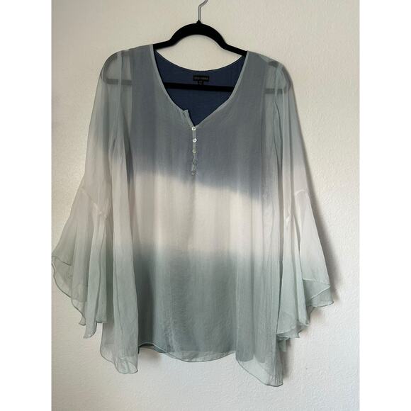 Coco + Carmen Tops - Coco + Carmen Boho Top Size S-M Blue Ombre Bell Sleeve Sheer Fairy Feminine Flow